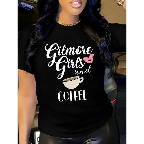 Gilmore Girls and Coffee Black T-Shirt Women's Short Sleeve Crew Neck Top Tee, S - Picture 1 of 6